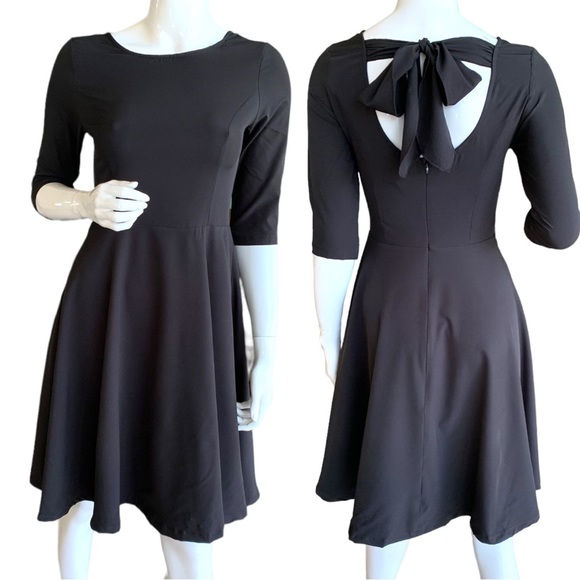 ACEVOG VINTAGE LITTLE BLACK DRESS. BACK BOW TIE. FIT & FLARE.  WOMEN’S S… - Picture 1 of 10